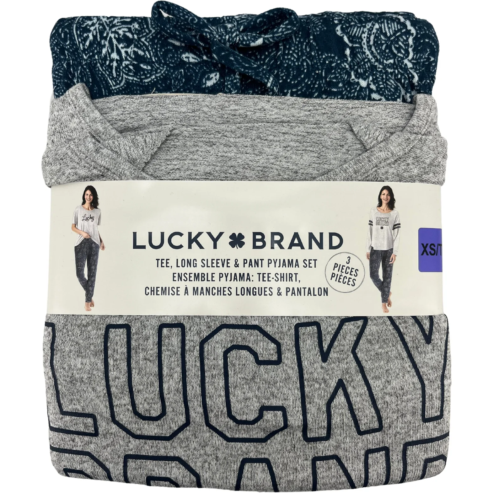 Lucky Brand Women's Pajama Set / 3 Piece Set / Navy & Grey / Various Sizes