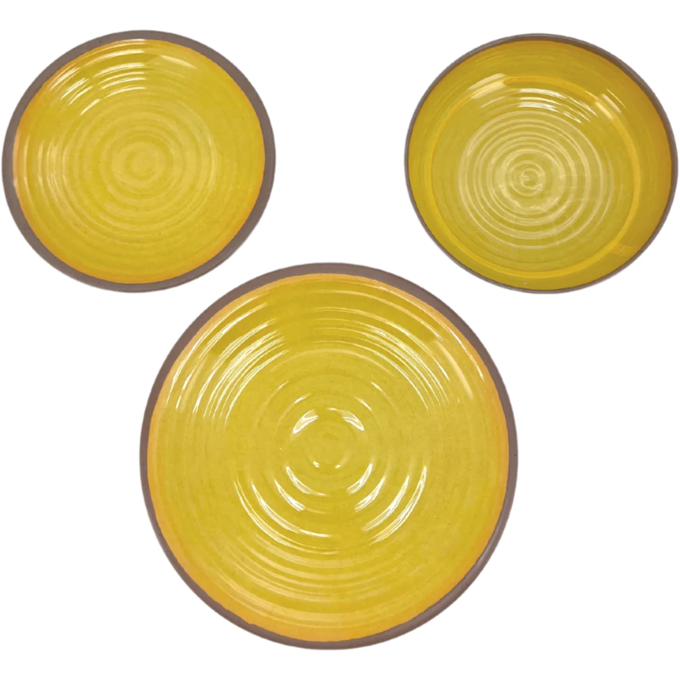 Melamine Dish Set / 12 Piece Set / Yellow & Brown **DEALS**