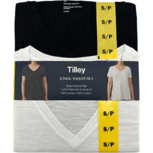 Tilley Women's T-Shirt / V Neck T-Shirt / 2 Pack / Black & White / Small