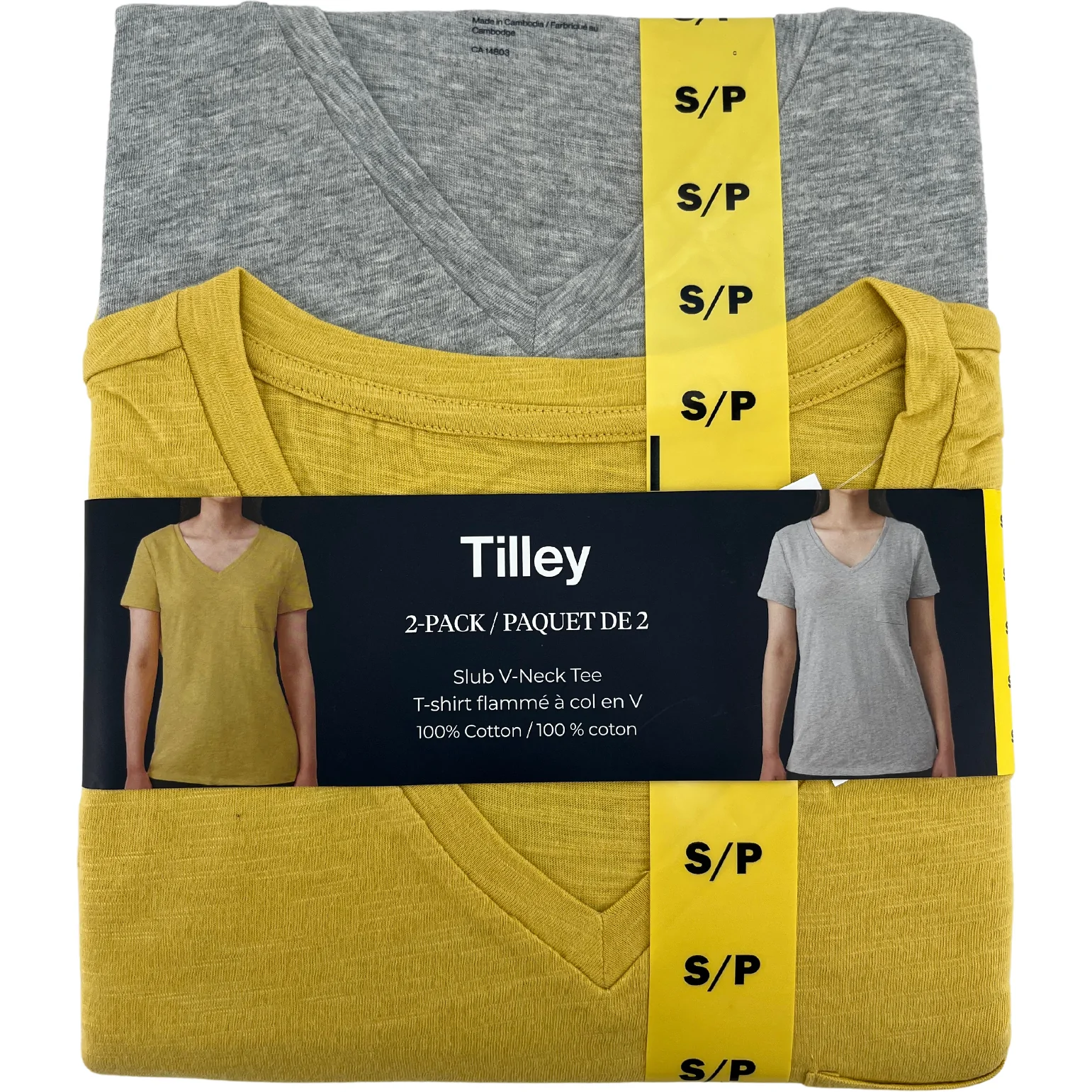 Tilley Women's T-Shirt / V Neck T-Shirt / 2 Pack / Yellow & Grey / Small
