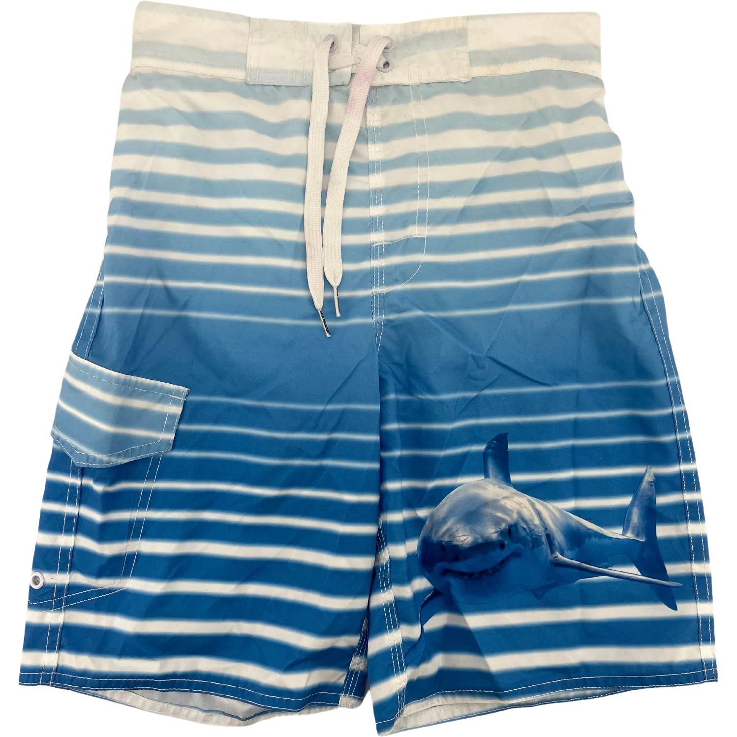 Joe Boxer Children's Bathing Suit / Boy's Swim Trunks / Blue & White / Medium