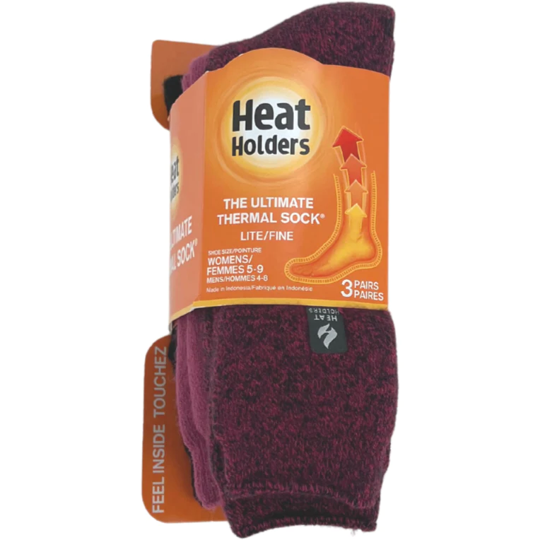 Heat Holders Thermal Socks / 3 Pack / Unisex / Pink & Black / Size 5-9