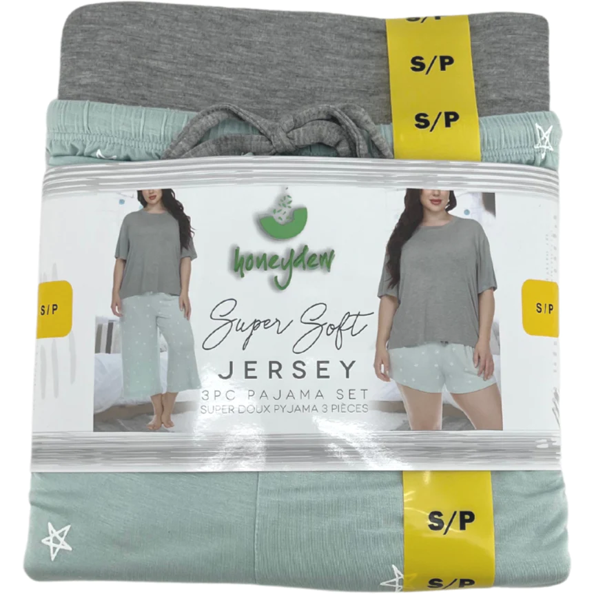 Honeydew Women's Jersey Pyjama Set / 3 Piece Set / Green & Grey / Small