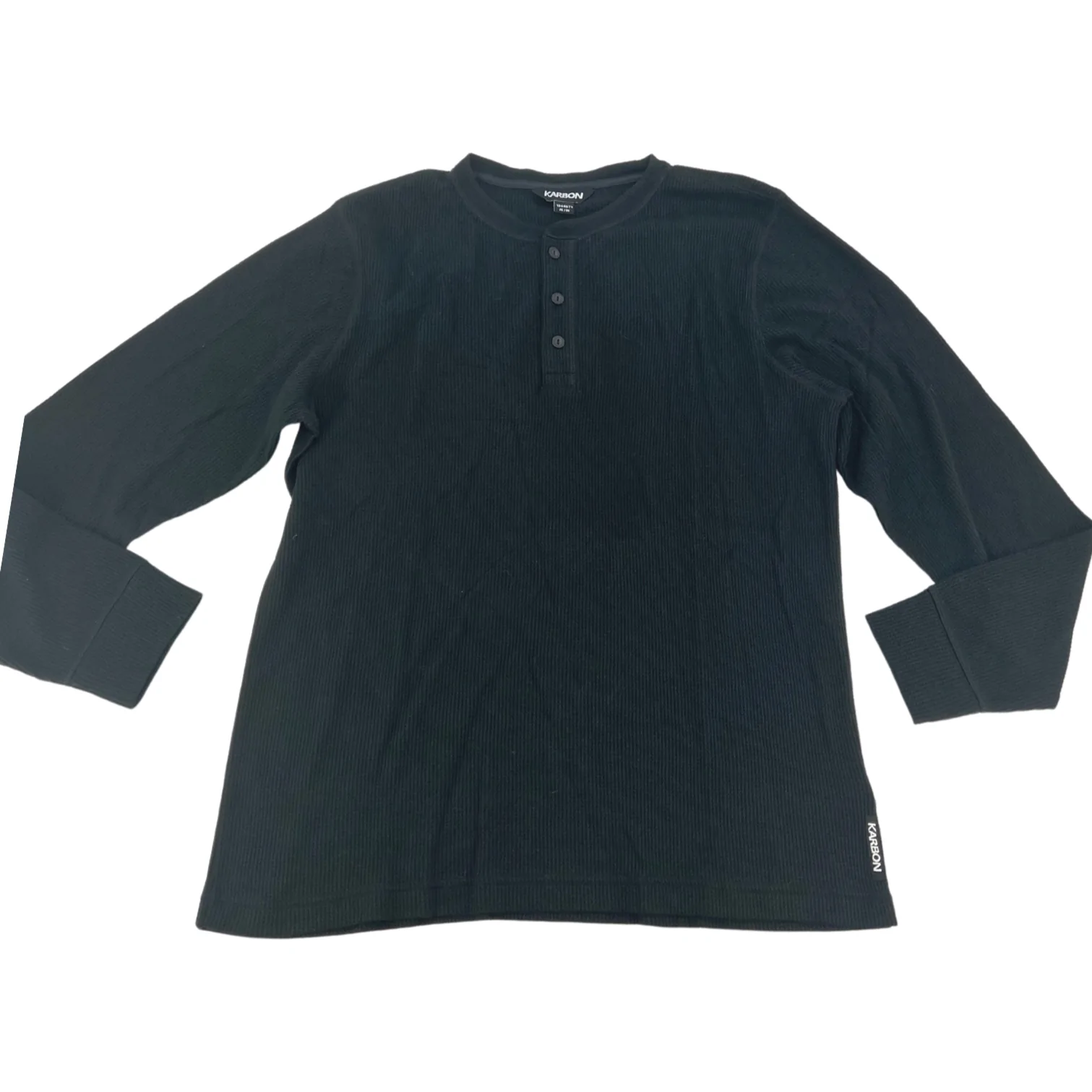 Karbon Men's Henley Shirt / Long Sleeve Top / Black / Size Medium