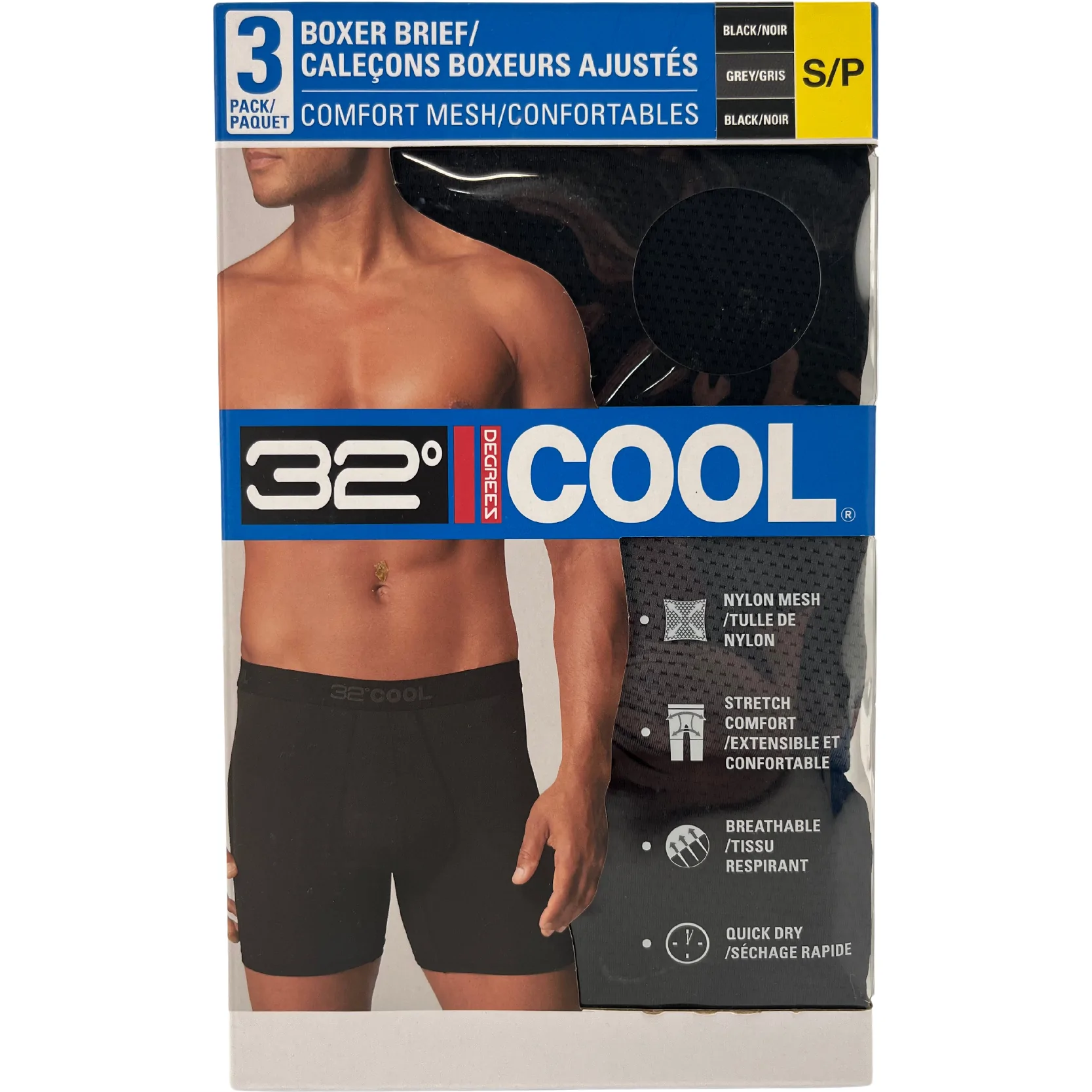 32 Degree Cool Men's Underwear / Boxer Brief / 3 Pack / Black / Various Sizes