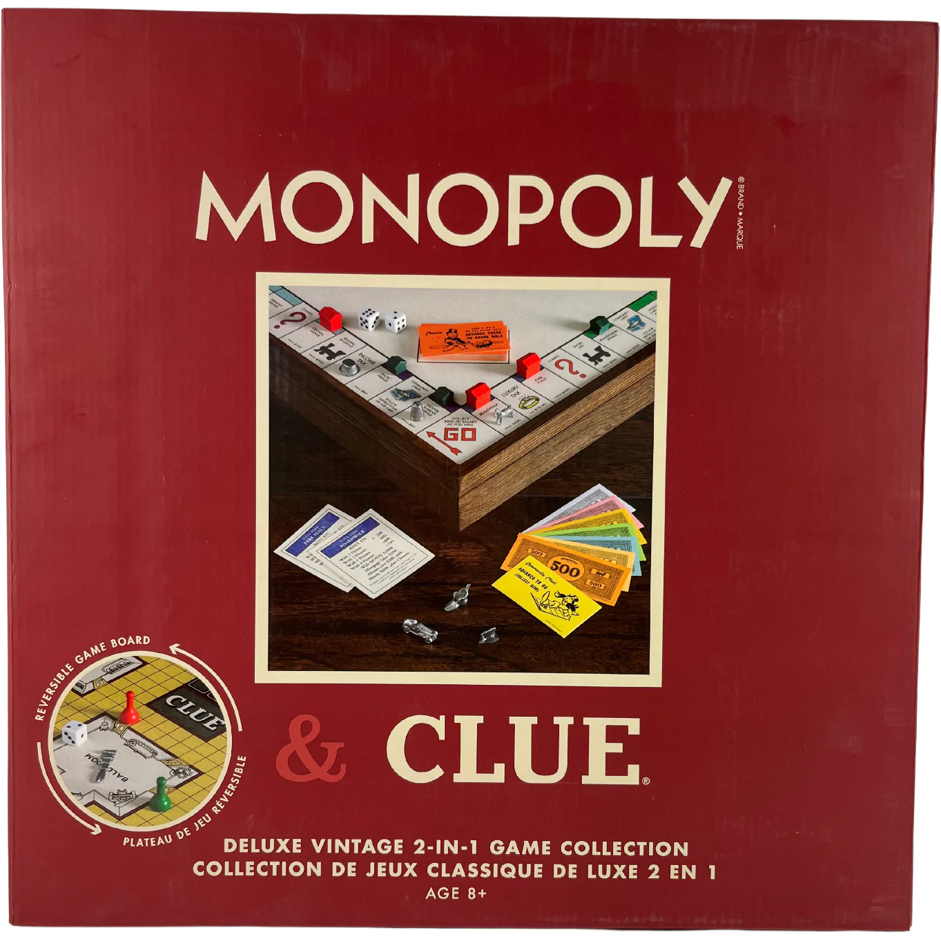 Monopoly & Clue Board Games / Deluxe Vintage 2 in 1 Game Collection **OPEN BOX**