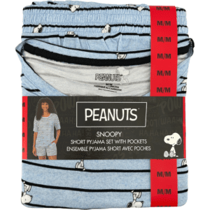 Peanuts Women's Pyjama Set / 2 Piece Set / Snoopy Theme / Blue & Black / Size Medium