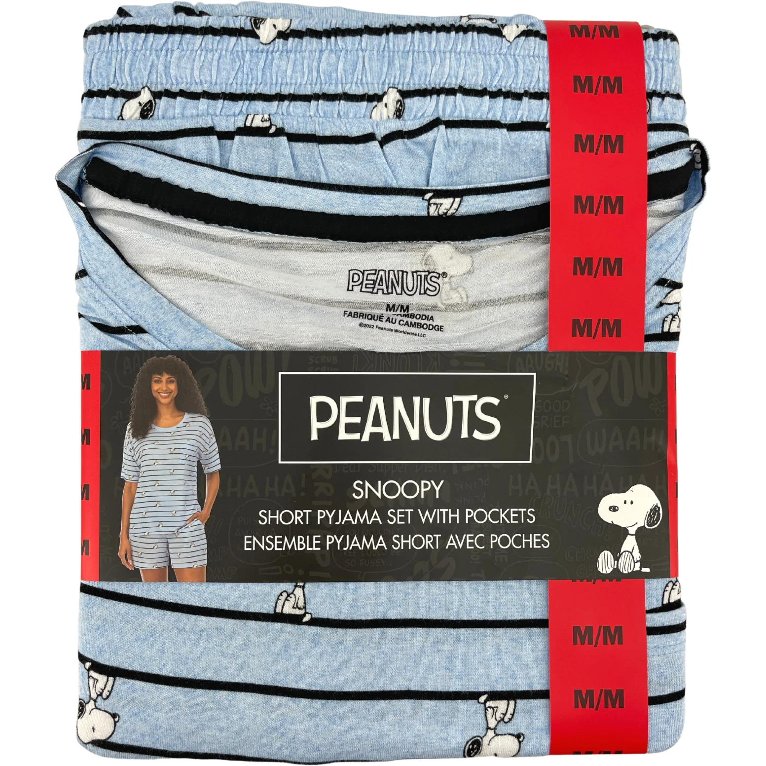 Peanuts Women's Pyjama Set / 2 Piece Set / Snoopy Theme / Blue & Black / Size Medium