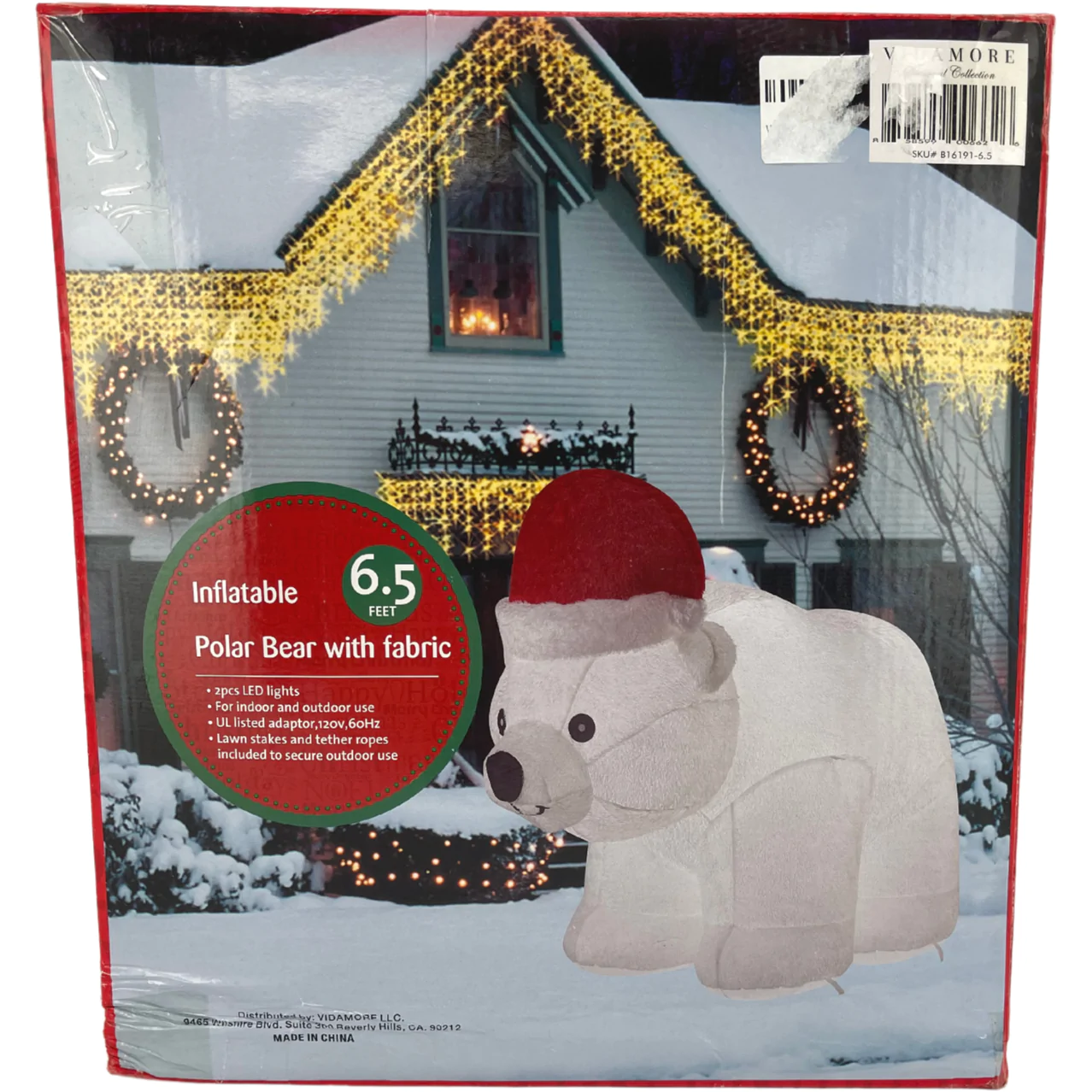 Vidamore Inflatable Polar Bear / 6.5ft Polar Bear with Fabric / White / Outdoor Christmas Decoration