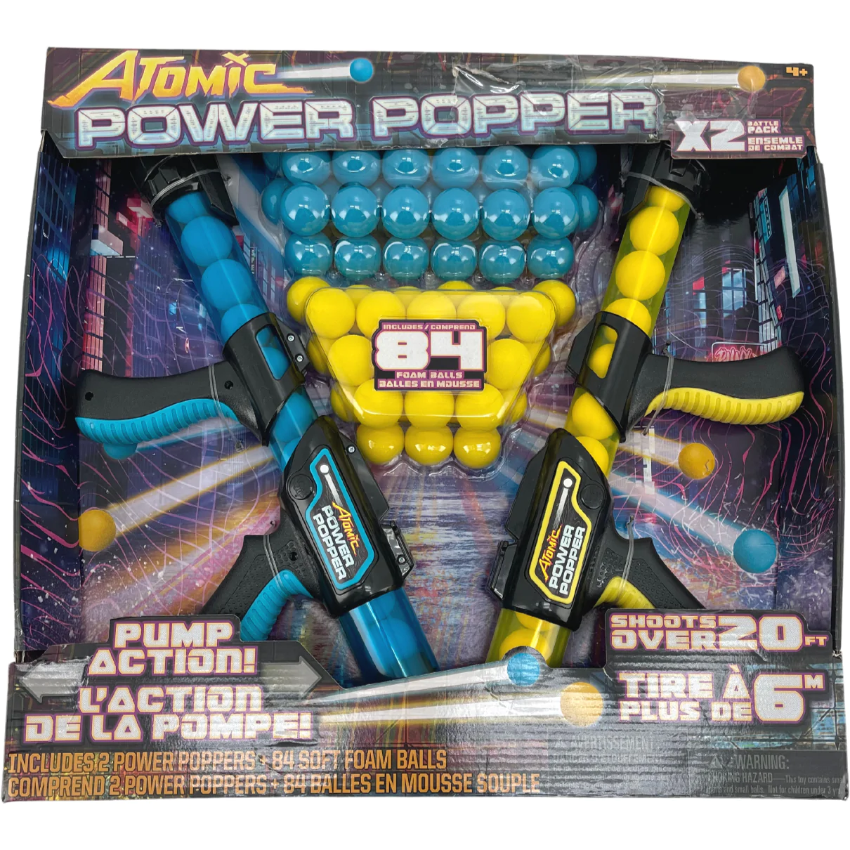 Hog Wild Atomic Power Poppers / 2X Battle Pack / Foam Projectiles / Yellow & Blue **DEALS**