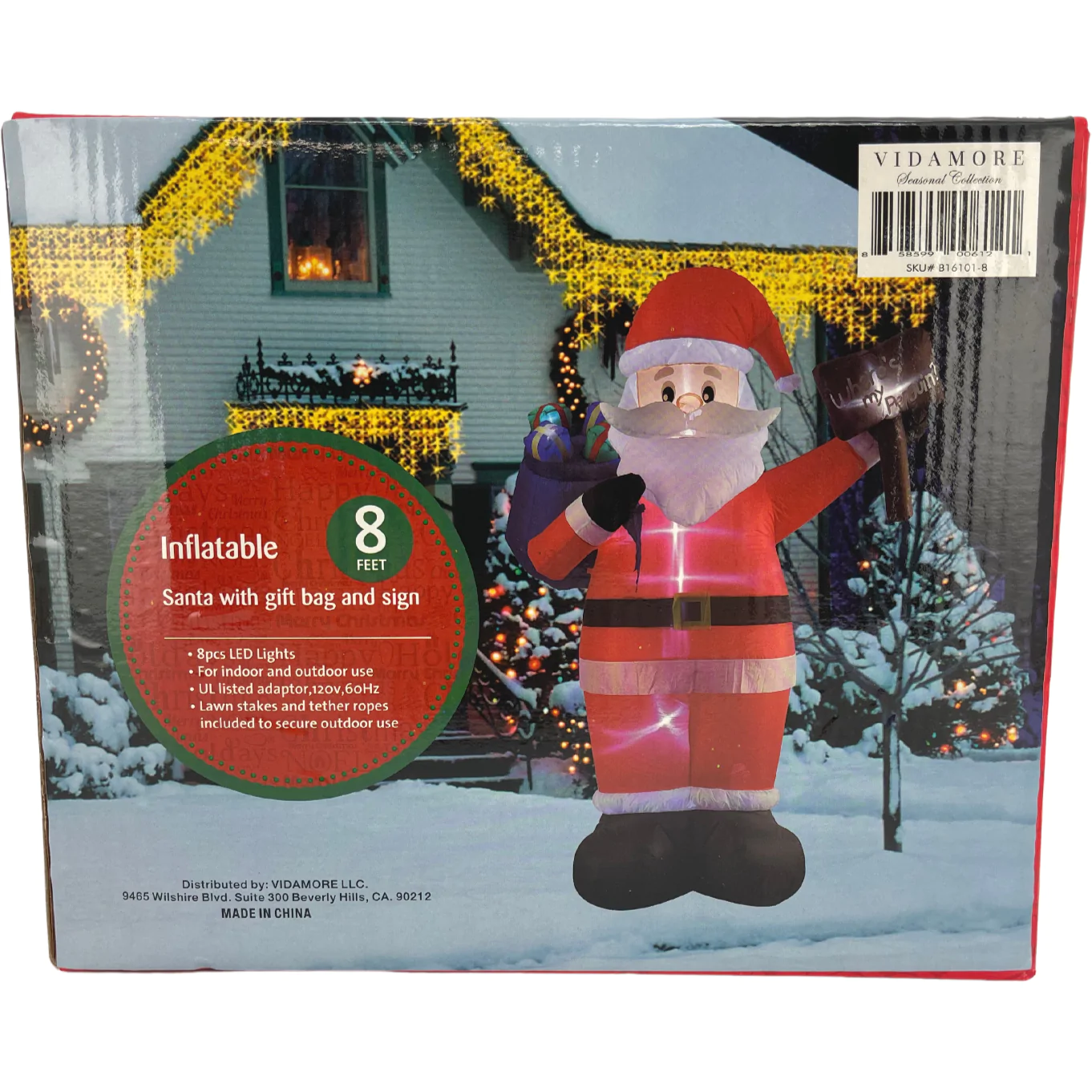 Vidamore Inflatable Santa Claus / 8ft Santa with Gifts & Sign / Outdoor Christmas Decoration