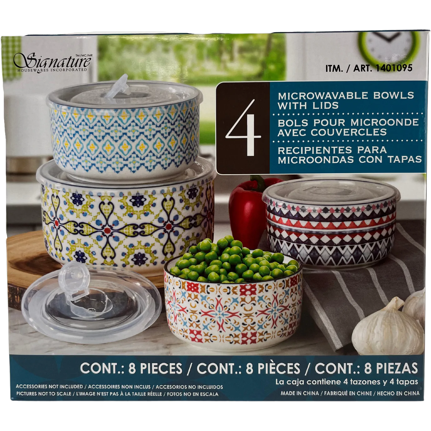 Signature Housewares Bowl Set / Microwaveable Bowls with Lids / 4 Bowls