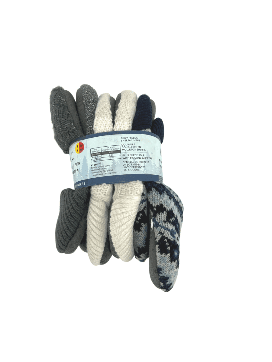 K. Bell Grey & White Sherpa Slippers 02