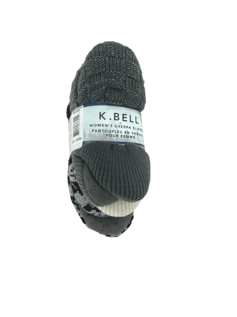 K. Bell Sherpa Slippers-Grey & White 01