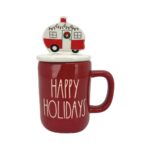 Rae Dunn Red Happy Holidays Coffee Mug with Topper