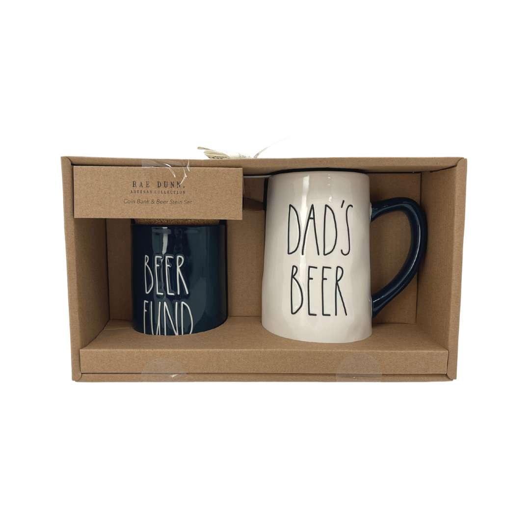 Rae Dunn White & Navy Beer Stein with Coin Bank