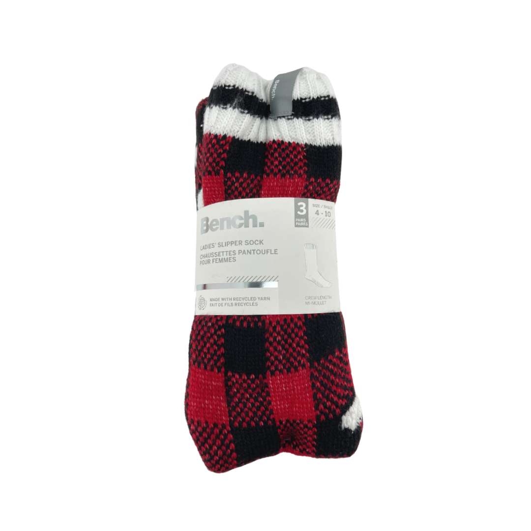 Bench Women's 3 Pack of Slipper Socks : Red, Grey & White