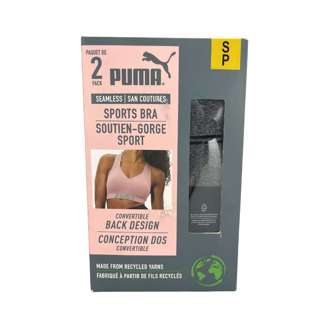 Puma Women's 2 Pack of Grey & Black Sports Bra / Various Sizes