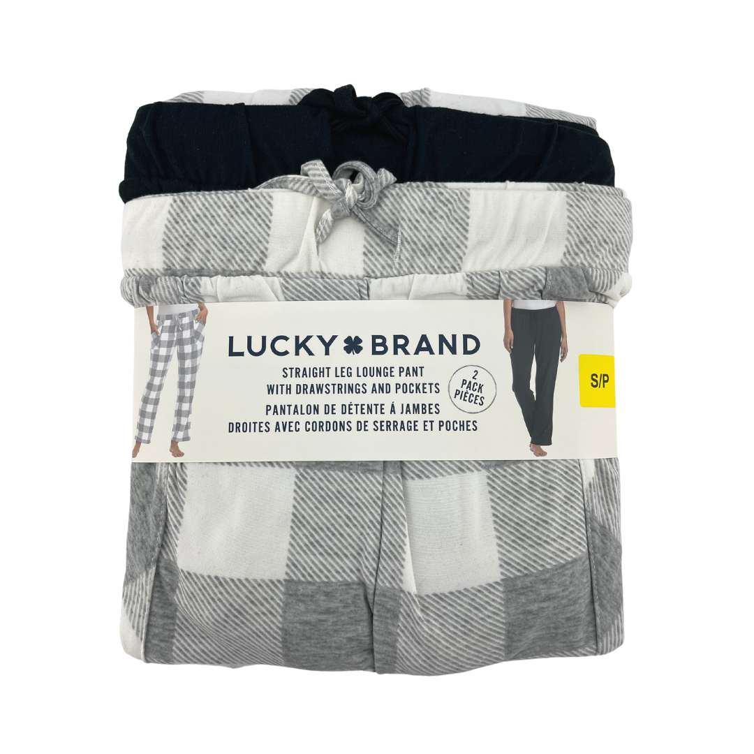 Lucky Brand Women's 2 Pack of Grey Plaid & Black Lounge Pants