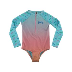 Roots Girl's Long Sleeve One Piece Bathing Suit : Blue & Pink