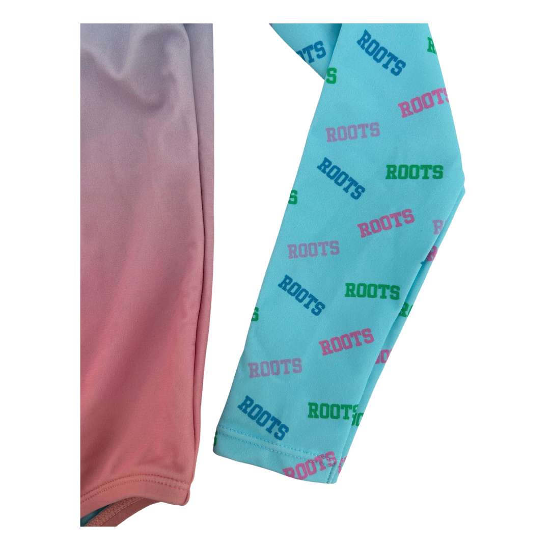 Roots Girl’s Long Sleeve One Piece Bathing Suit / Blue & Pink
