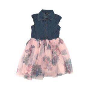 Zunie Girl's Denim & Pink Floral Summer Dress