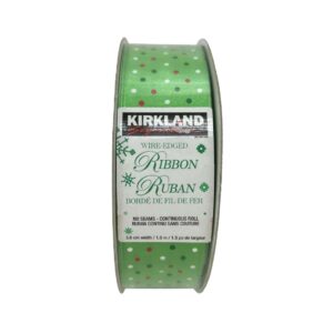 Kirkland Signature 1.5 Wired Edge Christmas Ribbon : Green with Polka Dots