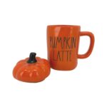 Rae Dunn Orange Pumpkin Latte Coffee Mug with Pumpkin Topper1
