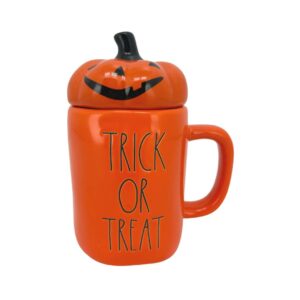 Rae Dunn Orange Trick or Treat Coffee Mug with Pumpkin Topper