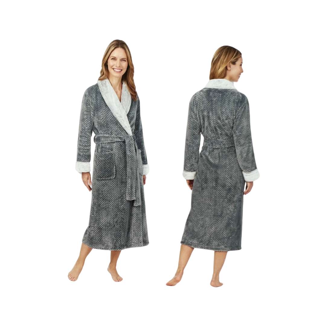 Carole Hochman Women's Grey Textured Plush Wrap Robe Various