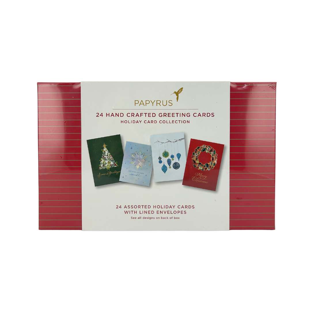 Papyrus 24 Hand Crafted Greeting Cards with Lined Envelopes / Holiday