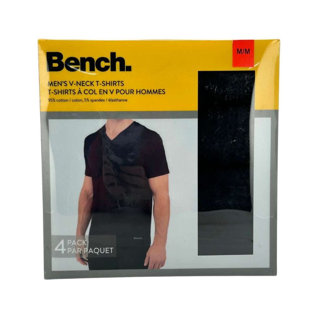 Bench Men's Black V-Neck T-Shirts: 4 Pack / Size Medium