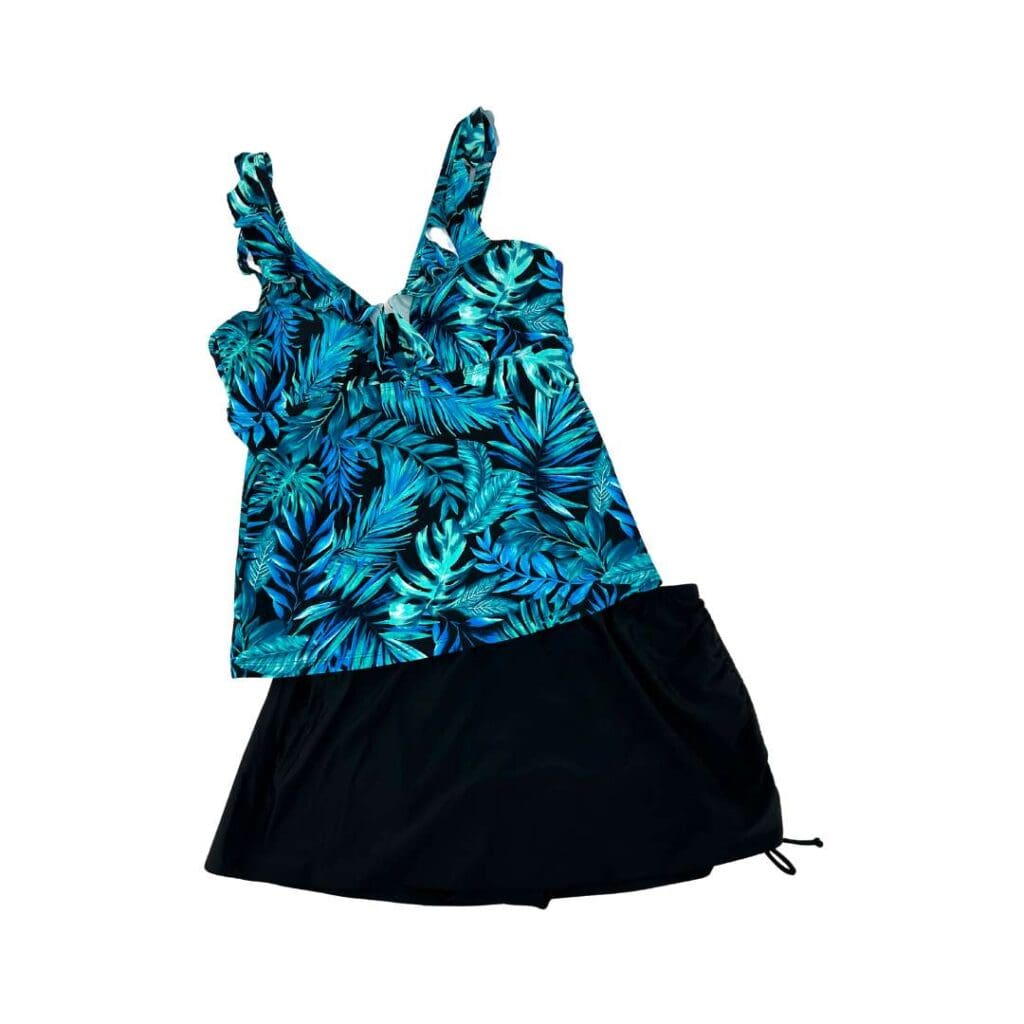 Christina Women’s Blue & Black Leafy Tankini Bathing Suit 2 Piece Set