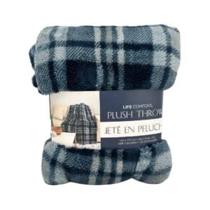 Life Comfort Blue Plaid Plush Throw Blanket