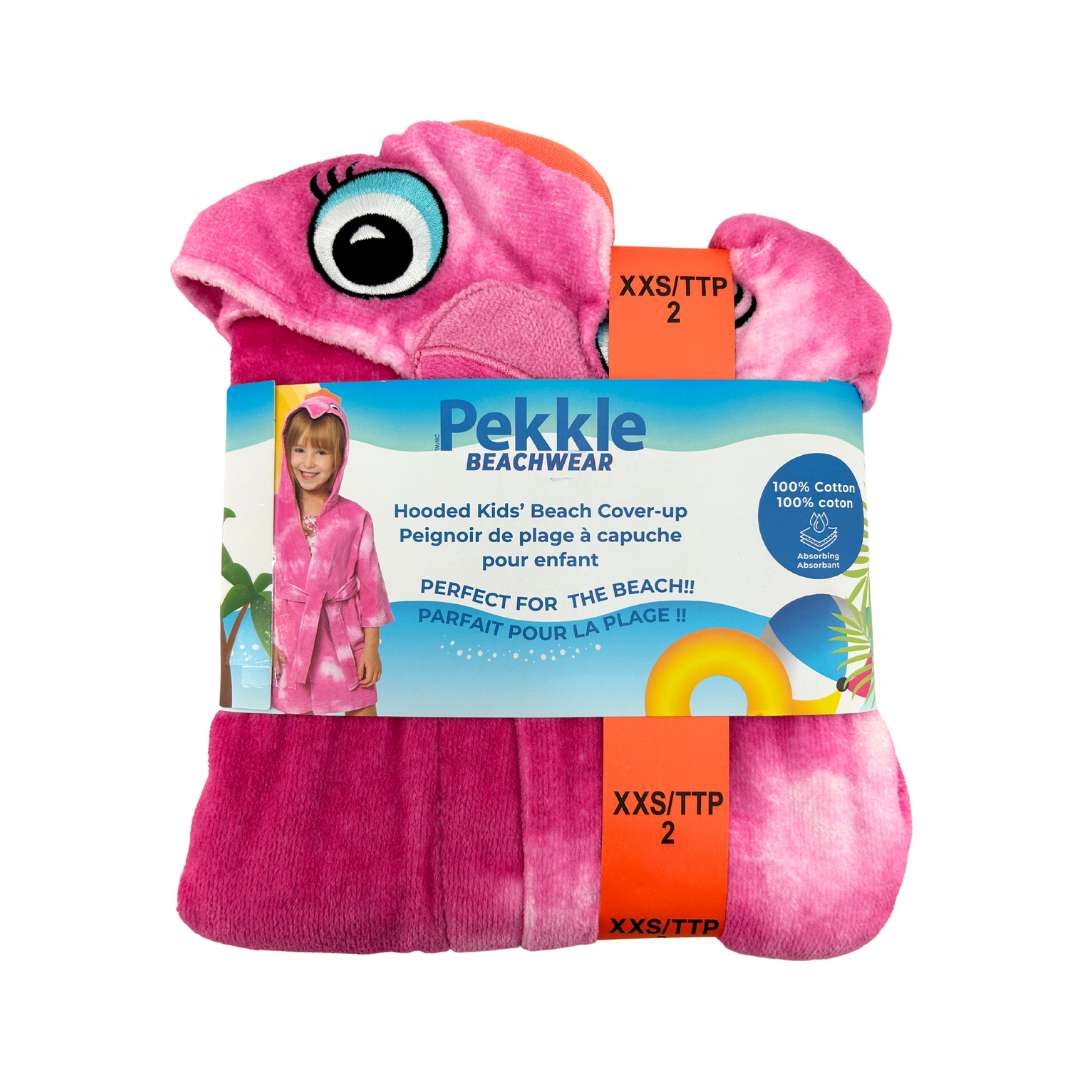 Pekkle Beachwear Kid’s Pink Flamingo Hooded Beach Cover-Up / Size