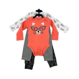 Pekkle Infant Girl's Coral & White Matching Set- 4 Piece Set