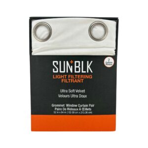 SUN+BLK Light Filtering Ultra Soft Velvet Curtains- White