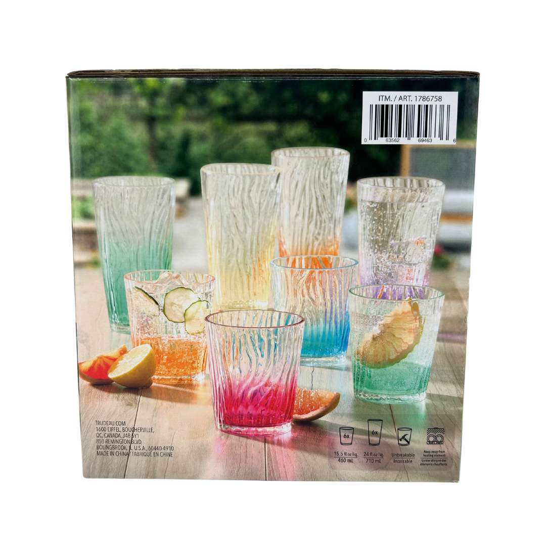 Trudeau Multicolour Plastic Tumbler Set / 12 Piece Drinkware Set   CanadaWide Liquidations