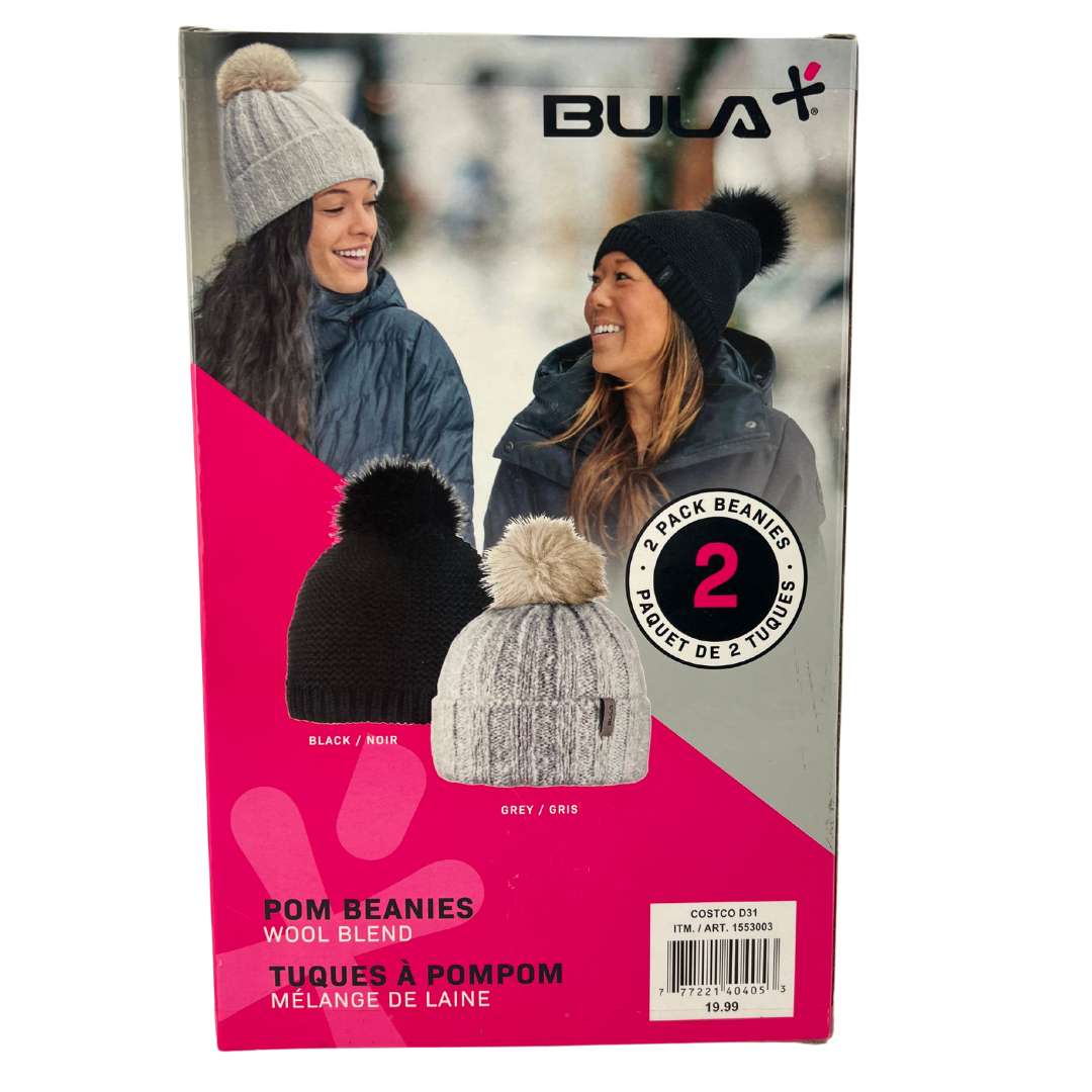 Bula Women's Grey Black Wool Beanies: Pack One Size