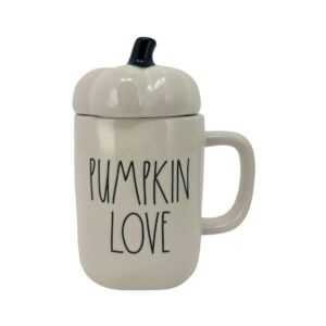 Rae Dunn White Pumpkin Love Coffee Mug with Pumpkin Topper
