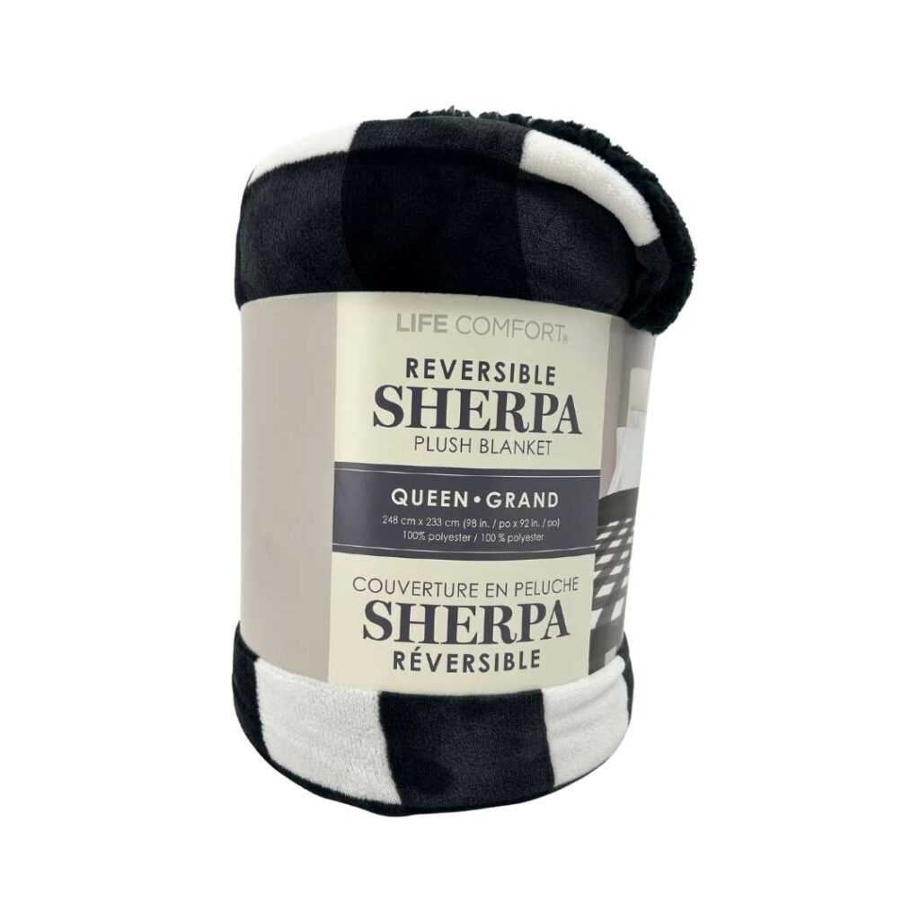 Life Comfort Reversible Sherpa Plush Blanket: Black & White