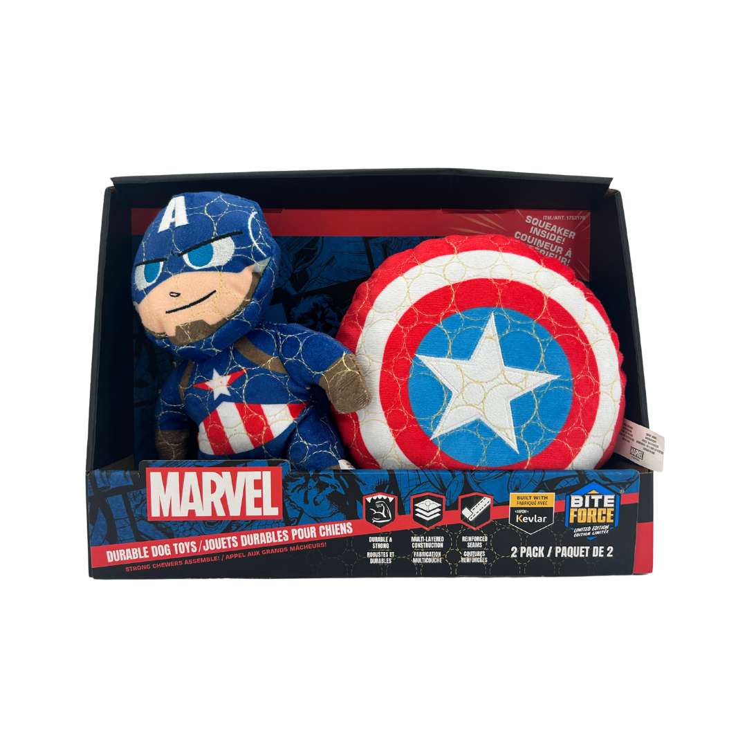 Marvel Captain America Durable Dog Toys: 2 Pack / Squeaker Toy