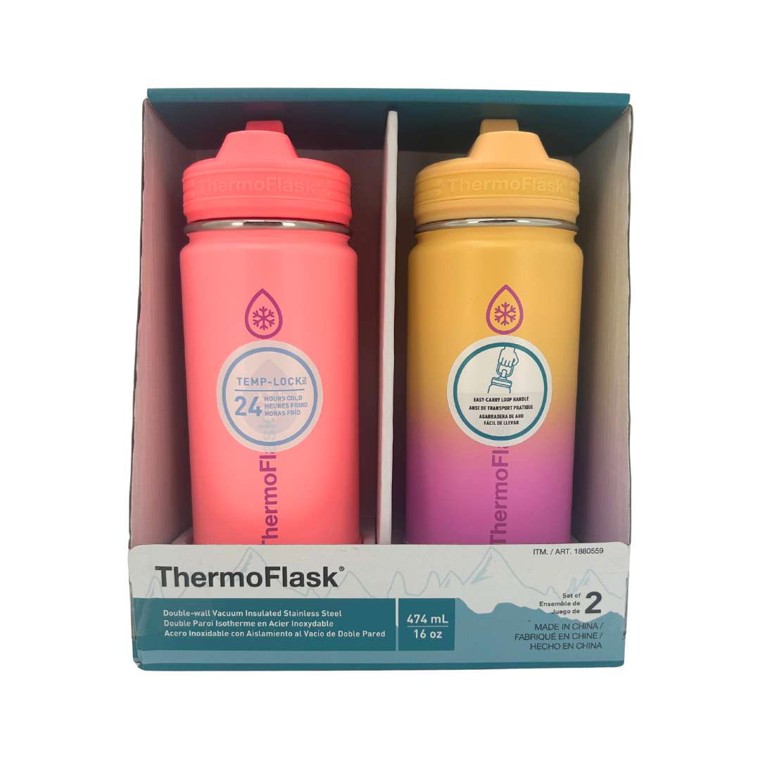THERMOFLASK - Set of 2 Water Bottles – Liquidation125Plus ThermoFlask 16oz Stainless Steel Water Bottle, 2-Pack, Red and Aqu