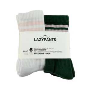 Lazy Pants Women's White, Black & Green Crew Socks